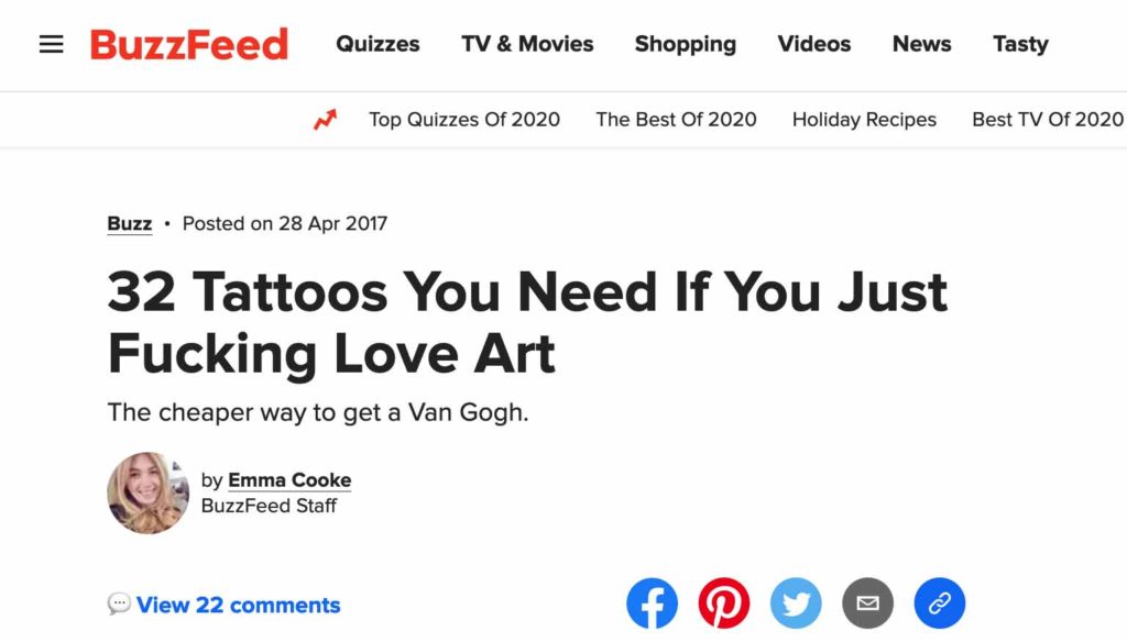 Buzzfeed: 32 Tattoos You Need If You Just Fucking Love Art